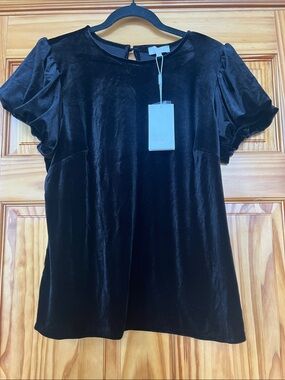 Parker Black Velvet Puff-Sleeve Top [Size Large]